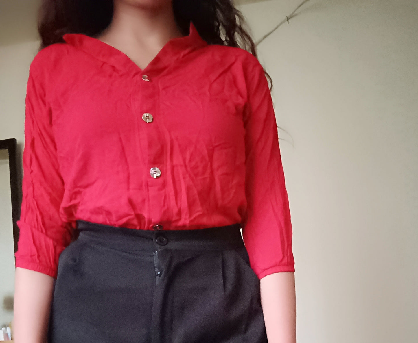 Blusa Rojo Oscuro con Resorte Abajo